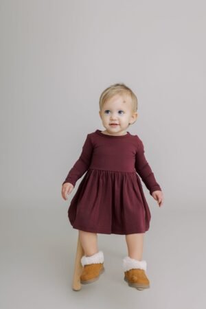 Long Sleeve Onesie Dress - Italian Plum