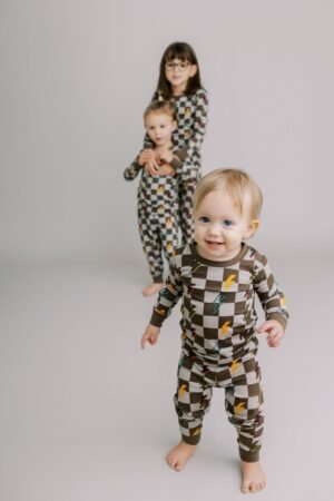 Two Piece Pajama Set - Checkered Lightning